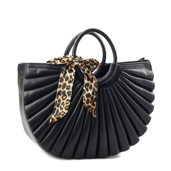 Unique Half Moon Satchel and Crossbody Handbag - 2 in 1 - Black - Free Bag Scarf - Picture 2 of 4